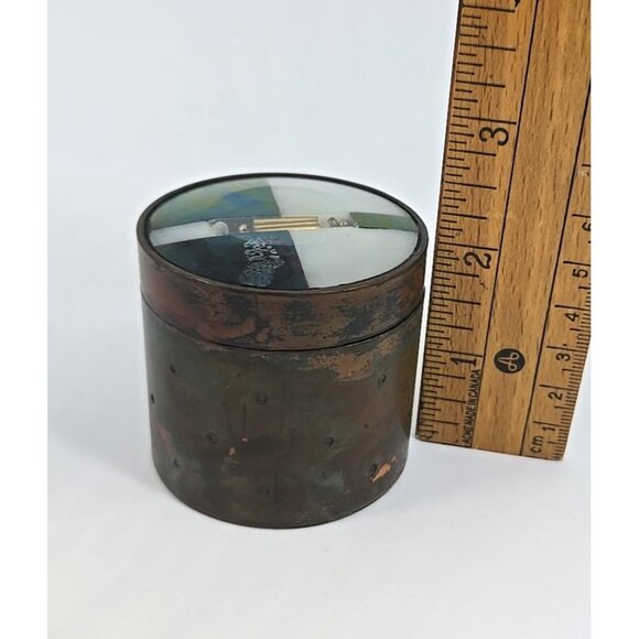 Rare Thomas Meyers Studio Mineral Metal And Glass Container Trinket Box Signed - Picture 8 of 11